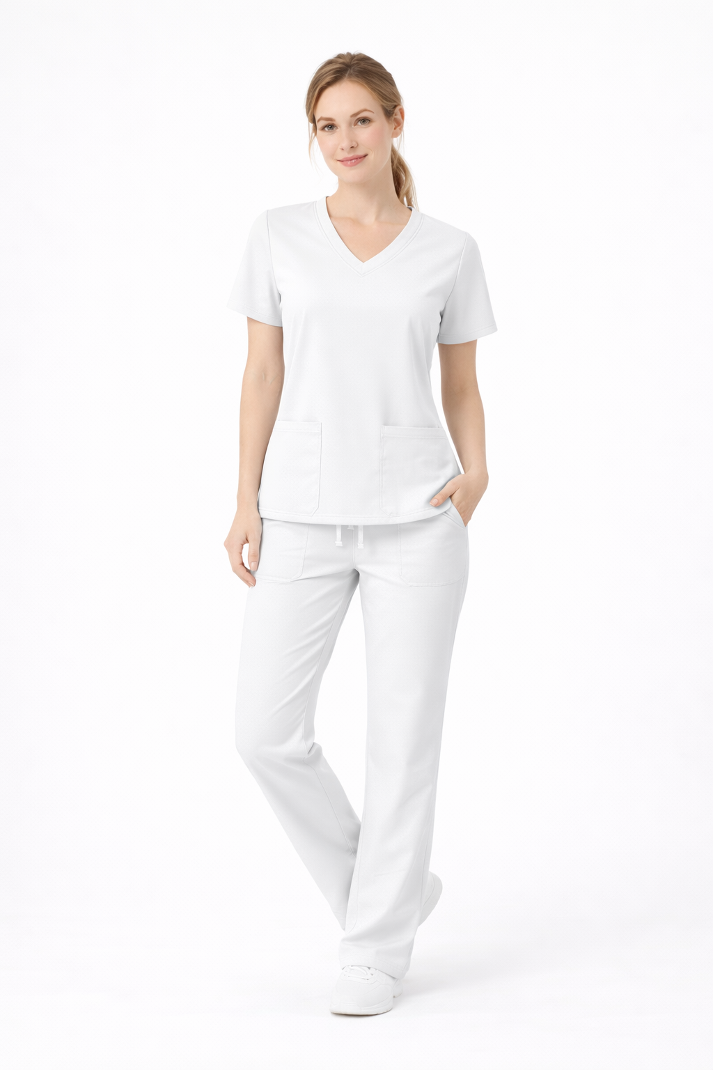 Scrub medical damă alb  – Model CARE