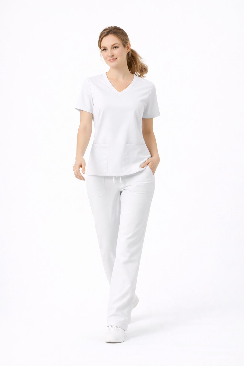 Scrub medical damă alb  – Model CARE