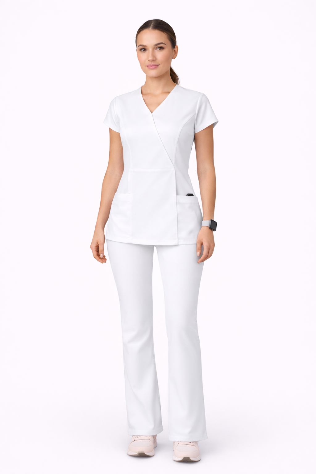 Scrub medical damă alb – Model PRO
