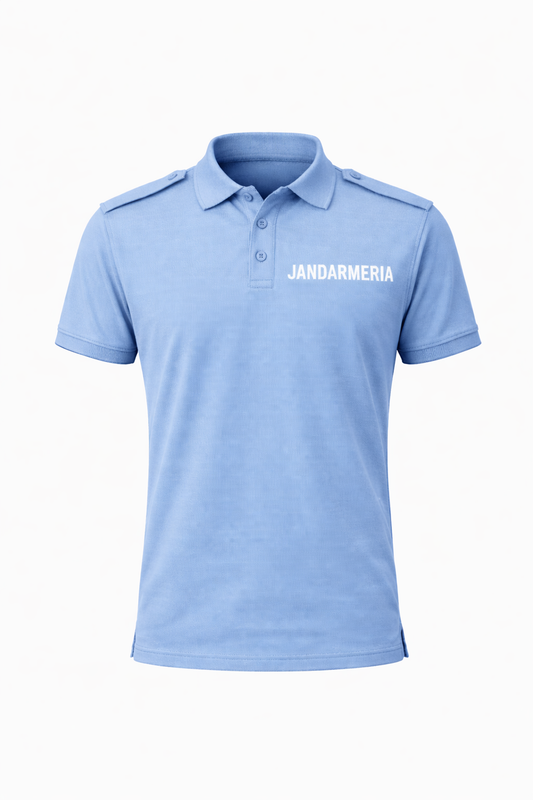 Tricou Polo Tip Jandarmerie – Bleu, cu Epoleți, Mânecă Scurtă